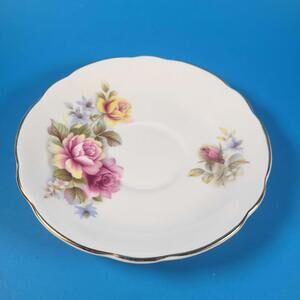 Regency Bone China Saucer Pink Roses Yellow Blue Flowers